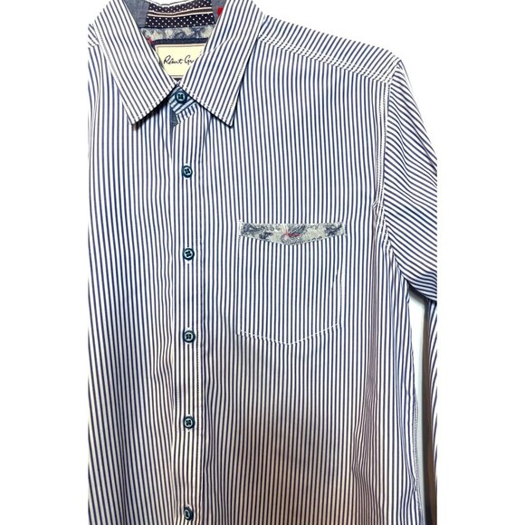 Robert Graham Blue Pinstripe Button Down Shirt Paisley Contrast Size Large - Picture 6 of 13